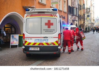 INNSBRUCK, AUSTRIA - DECEMBER 27, 2019: Austrian ROTES KREUZ Car. Austrian Red Cross Is The National Society Of The International Red Cross And Red Crescent Movement In Austria.