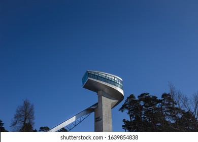 Innsbruck, Austria - February 6, 2020: Bergiselschanze Ski Jump Architecture By Zaha Hadid, Third Station Of The Four Hills Tournament.