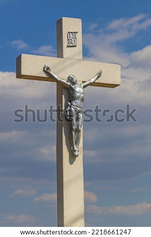 Inri Jesus Crist King of Jews at Silver Cross Religion Symbol