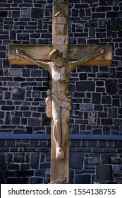 INRI,crucifix Of Jesus Before Whinstone Wall,Hungary (Europe)