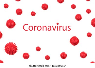 Inscription Coronavirus With Models Of COVID-19 Isolated On White Background.