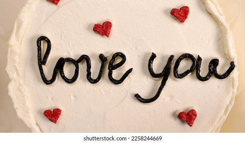 inscription Iove you on a bento cake close-up - Shutterstock ID 2258244669