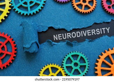 The inscription neurodiversity under the torn paper and colorful gear wheels. - Shutterstock ID 2195079197