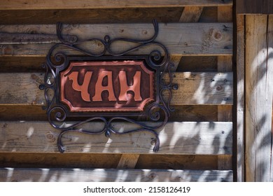 Inscription On Wooden Background In Ukrainian: Vat. Carpathian Traditional Bathing In Container Made Of Cast Iron With Thick Walls