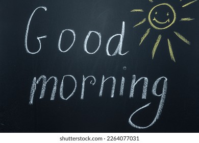 Inscriptions and phrases in chalk on a blackboard. Good morning. - Shutterstock ID 2264077031