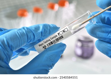 Inserting a testing swab into a Mpox real-time PCR test, testing swab for mpox (monkey pox)