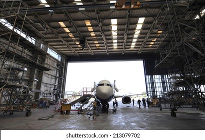 Inside aerospace hangar