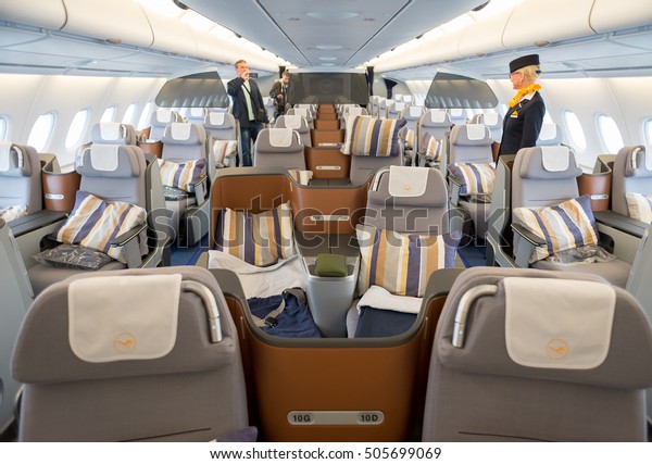 Inside Airbus A380 Business Class Luxurious Stock Photo