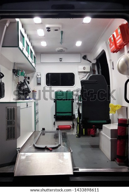 inside an ambulance with lit light in Targu\
Mures city - Romania\
17.Jun.2019