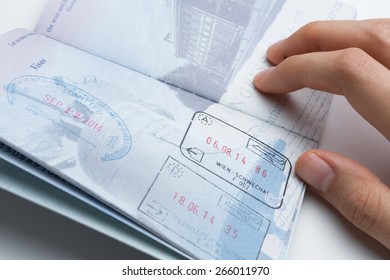 Inside of American Passport with Departure/Arrival Stamps - Shutterstock ID 266011970