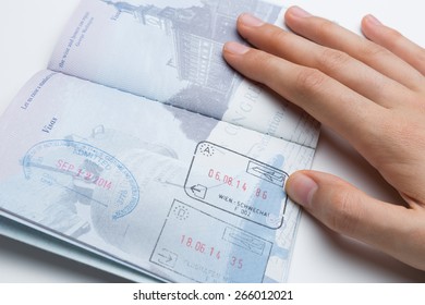Inside of American Passport with Departure/Arrival Stamps - Shutterstock ID 266012021