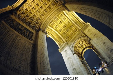 Inside of the Arc de Triomphe in Paris.