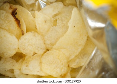 Inside Bag Of Potato Chips Closed Up