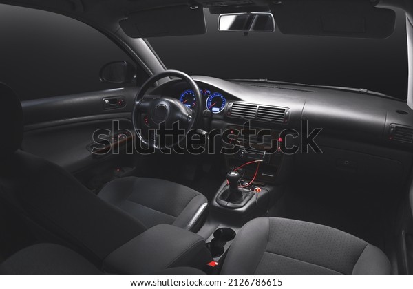 inside the car\
in the dark with the backlight\
on