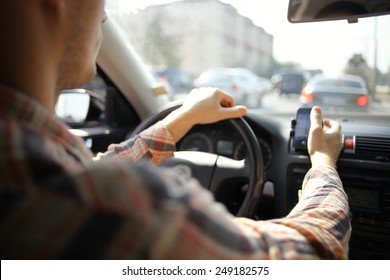 Inside The Car Driver Driving On The Road