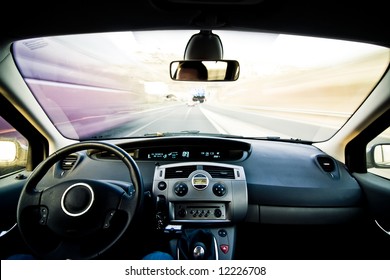 Inside car view at high speed.