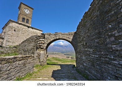 Inside The Castle Of Gjirokastra With View On The Clocktower