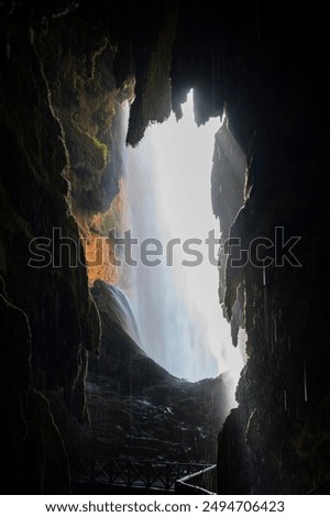 Inside the cave behind a waterfall in the Monasterio de Piedra, Spain.