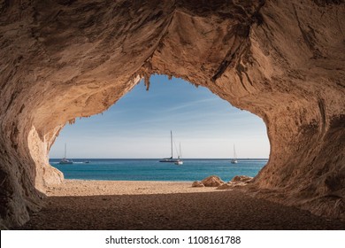 Inside a cave at Cala Luna beach on the Italian island of Sardinia - Shutterstock ID 1108161788