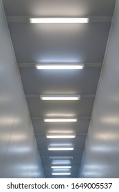 Inside The Cleanroom.The Ceiling With Luminiscent Lamps Inside White Sterile Cleanroom