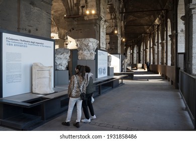 Inside The Coliseum Museum There Are Only Few Visitors Due To The Covid 19 Pandemic. Rome, Italy, 03 04 2021