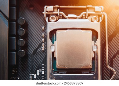 Inside the Computer. CPU and Motherboard Macro Photography
