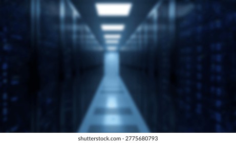 Inside a data center server room, rows of server racks and equipment are visible. The image depicts a modern hosting environment.