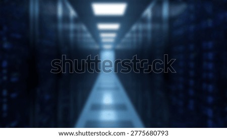 Inside a data center server room, rows of server racks and equipment are visible. The image depicts a modern hosting environment.
