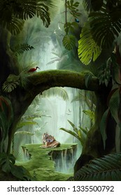 inside a deep mystical jungle canyon, can be used as background, wallpaper