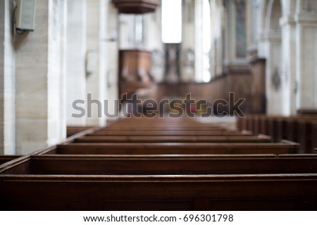 Inside an empty church in France.