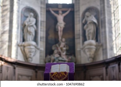 Inside An Empty Church In Normandy, France.