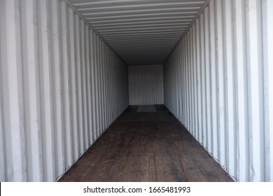 Inside Empty Dry High Cube Container With Wooden Floor