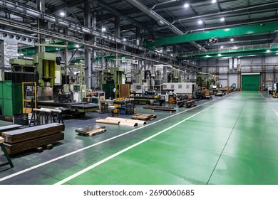 Inside the factory with rows of machine tools