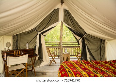 The Inside Of A Glamping Tent.