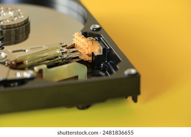 Inside the hard disk drive with the cover open