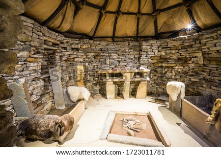 inside a historic building at Skara Brae; Orkney Islands; UK