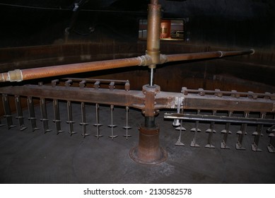 Inside An Industrial Copper Beer Brewing Vat Or Mash Tun