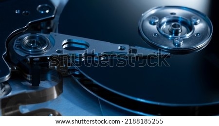 Inside of internal Harddrive HDD , Disassembled hard drive from the computer data hard drive backup disc hdd disk restoration restore recovery engineer