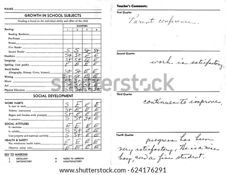 Inside of mid-1950s 2nd grade report card.