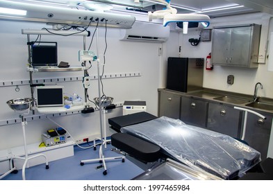 Inside Mobile Hospital. Operating room of the field hospital.