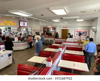 Inside An In N Out During Covid Precautions - Social Distancing Lines- No Indoor Dining - Mill Valley, CA, January 18, 2021