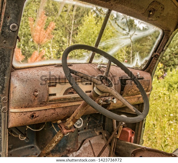 Inside an old abandoned\
truck