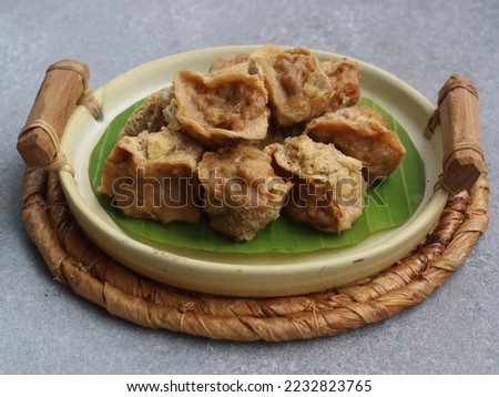 inside out tofu (tahu walik) is snack from Banyuwangi region, East Java, Indonesia from processed fried tofu filled with meatball dough