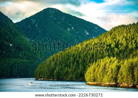 Inside Passage cruising in Canada. Forest and landscape