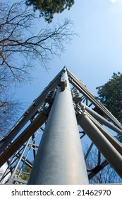 Inside perspective of a tall communications tower