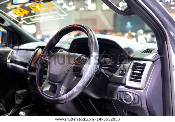 Inside pickup car, Power steering wheel and panel of\
button control 