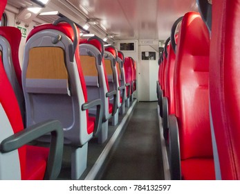  inside of a regional train with seats