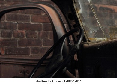 Inside of rusty old car