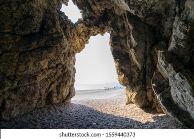 Inside a sea cave on  Traounou Beach Rhodes Greece Europe