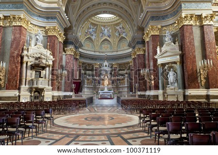 Inside St. Stephen's Basilica in Budapest, Hungary